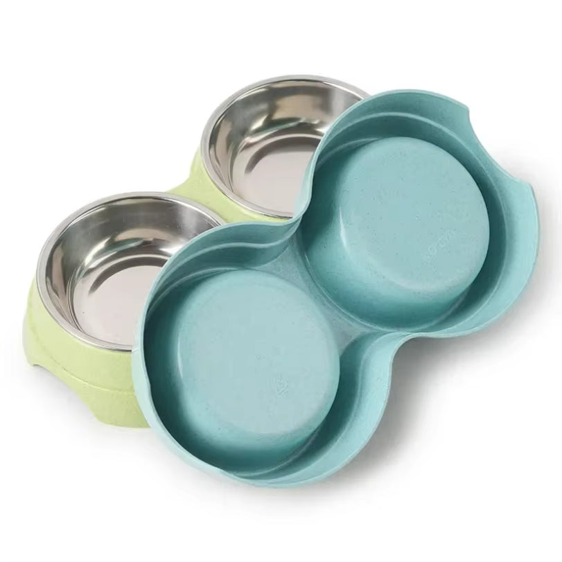 Double Pet Bowls Dog Food Water Feeder Stainless Steel Pet Drinking Dish Feeder Cat Puppy Feeding Supplies Small Dog Accessories